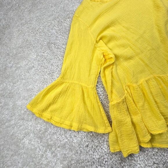 Bryn Walker Franci Cotton Gauze Asymmetrical Ruffle Top Yellow - Picture 7 of 9